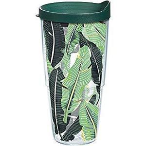 Tervis 1220222 Banana Palm Tumbler with Wrap and Hunter Green Lid 24oz, Clear