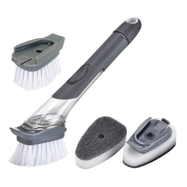 TENTA TENTA KITCHEN Soap Dispensing Dish Brush Dish Scrub Brush for Kitchen Sink Pot Brush with 2 Dish Brush and 3 Replacement Sponge Heads
