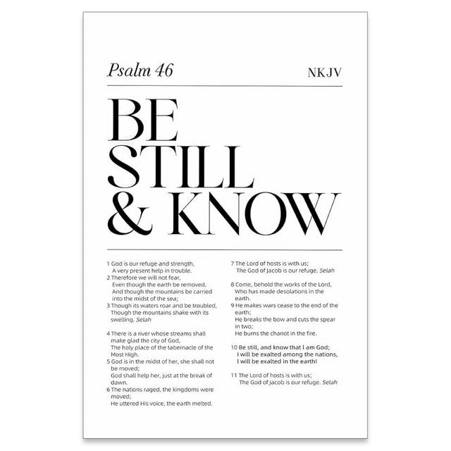 Trendy Black And White Christian Poster Psalm 46 Be Still And Know Wall Art Minimalist Bible Quotes Canvas Prints for Living Room Church Wall Decor 16X24 inch Unframed