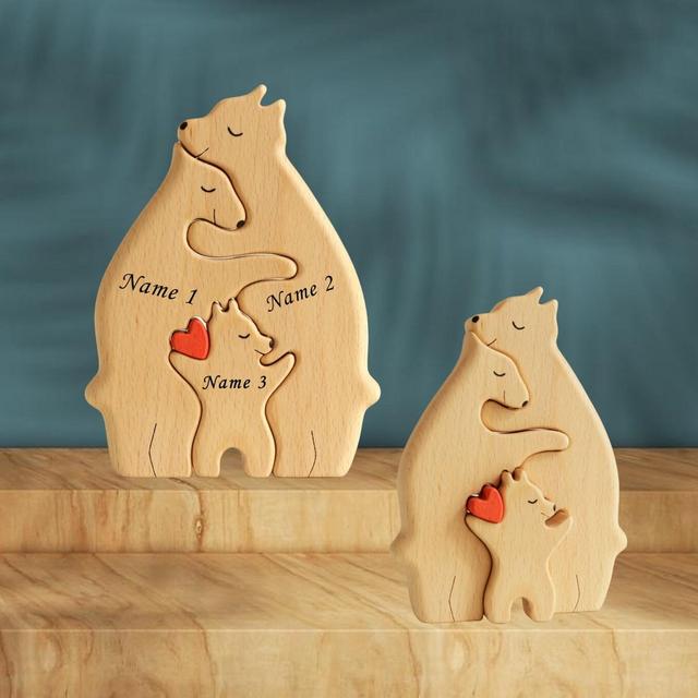 Wooden Bear Family Puzzle-3 Person Animal Figurines-Family Home Decor-Family Keepsake Gift-Gift for Parents-Animal Family-Father's Day Gift