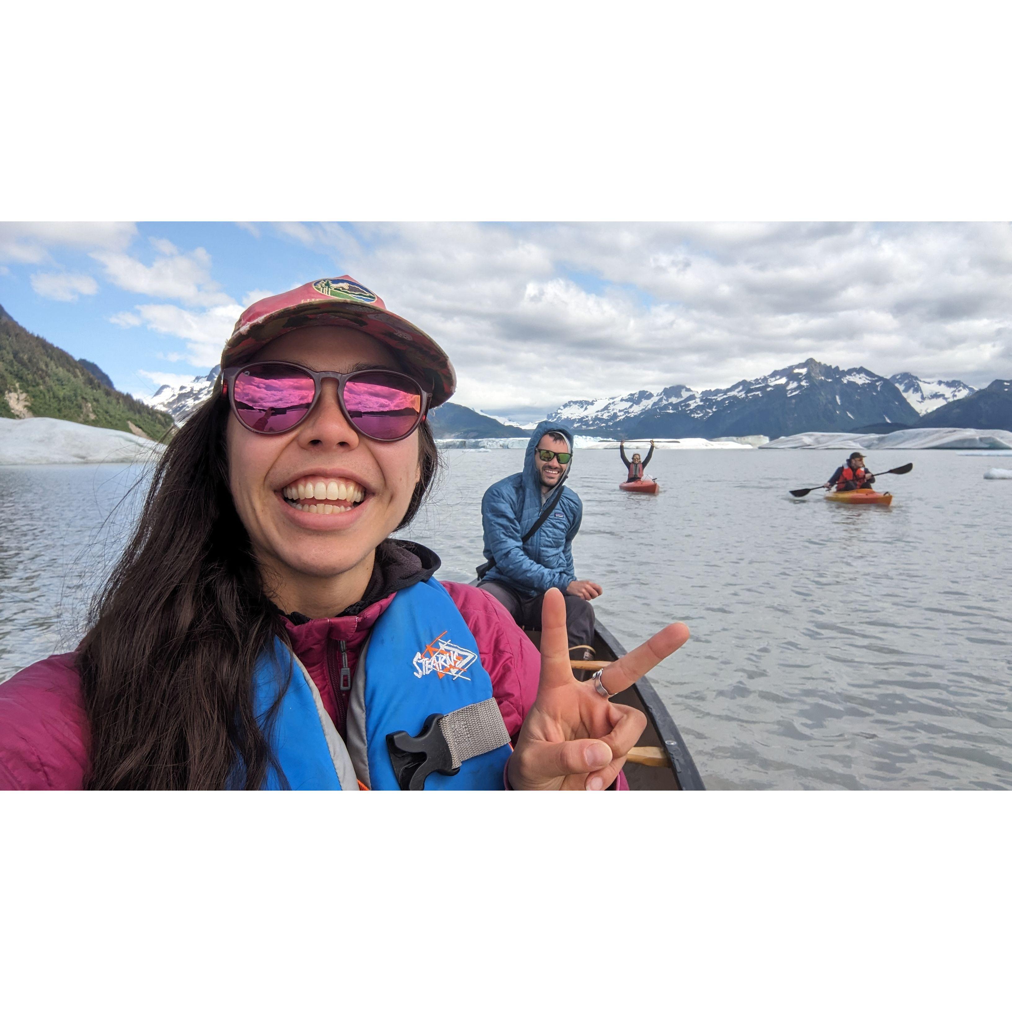 Paddling at Sheridan Glacier lake, Cordova, AK.
