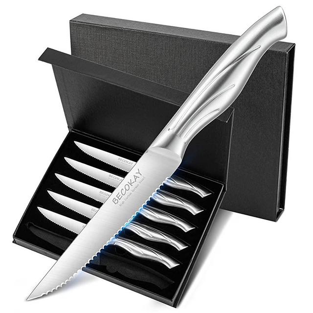 BECOKAY Steak Knives - Steak Knives Set of 12 High Carbon German Steel  Serrated Steak Knife - Kitchen Cutlery Set 4.3 Inch Steak Knife Set -  Ergonomic