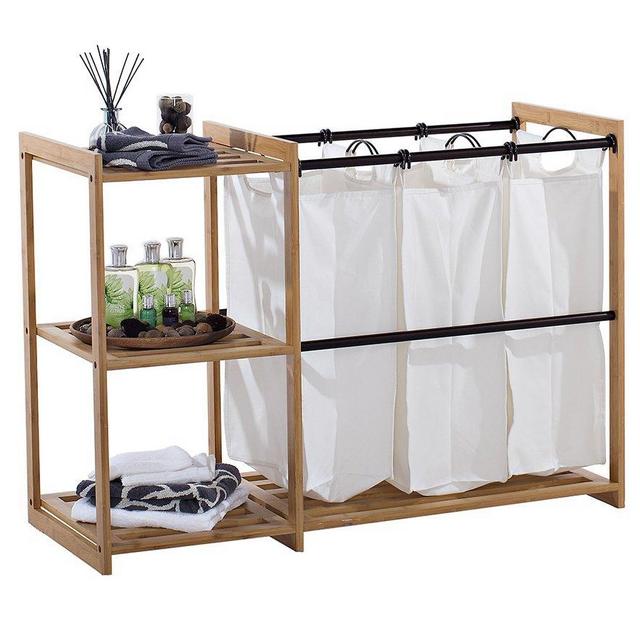 TRINITY International Industries - Trinity TBFPBR-2100 3 Bag Bamboo Laundry Station, Bronze