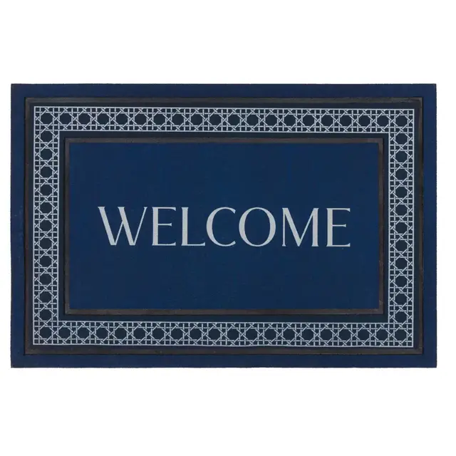 Everhome™ 23" x 35" "Welcome" Cane Border Door Mat in Blue