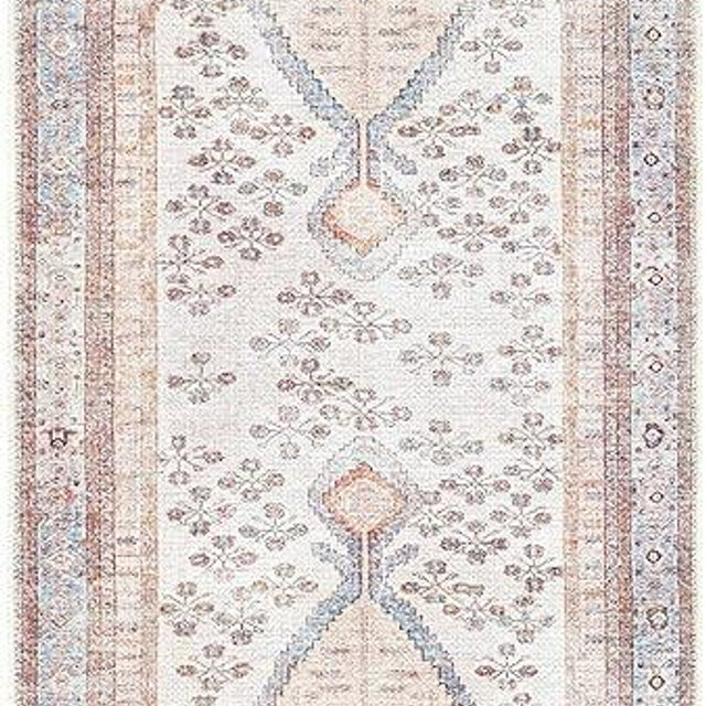 Moora Machine Washable Kitchen Runner Rug - Oriental Persian Medallion Pattern - Bohemian Floral Long Carpet - Pink, Blue, Beige, Cream - 2'7" x 7'10"