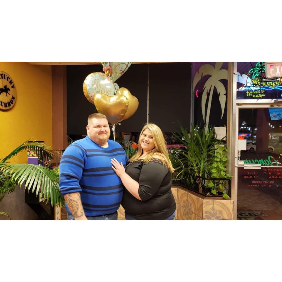 At the engagement party Mary threw for us as a surprise
