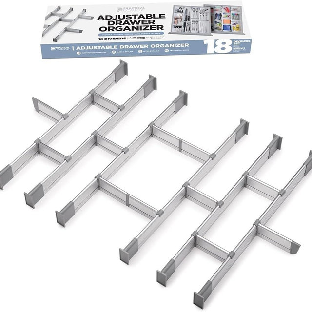 Practical Comfort Aluminum Drawer Organizer for Kitchen Utensils Silverware Flatware 18 Dividers Set | MEDIUM | UPGRADED VERSION