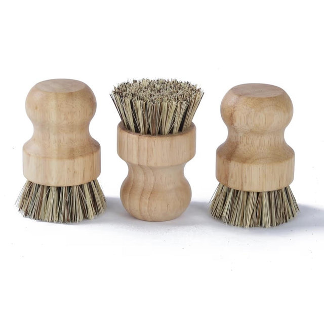 Dish Scrub Brush,Palm Pot Brush. Set of 3 Packs,Kitchen Mini Dish Brush,Palm Pot Brush,Bamboo with a Rubberwood Handle Cleaning Kit for Skillet,Washing Dishes,Vegetables,Pots, Pans.