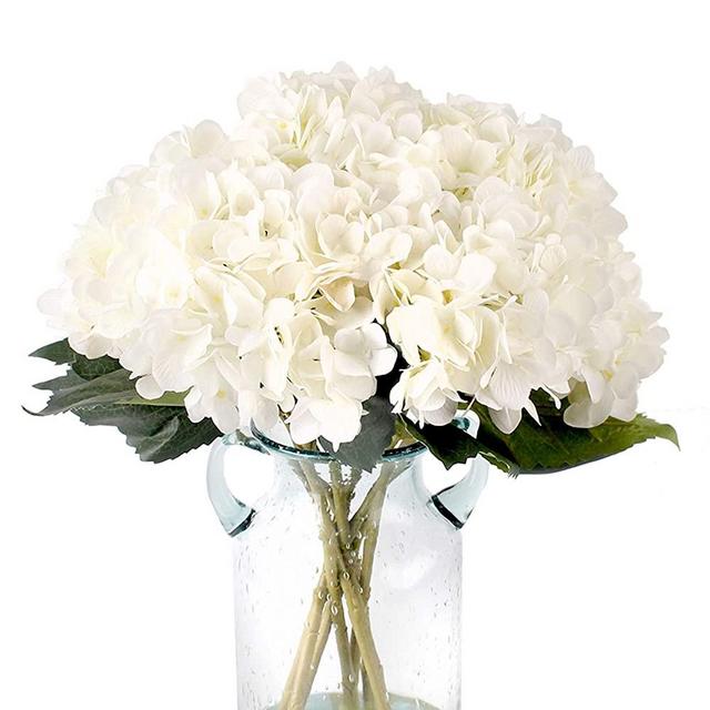 Fake White Flowers Artificial Silk Hydrangea Flowers Bouquets Faux Hydrangea Stems 3Pcs for Home Table Centerpieces Wedding Party Decoration (White)
