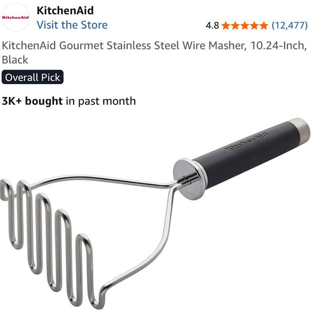 KitchenAid Gourmet Stainless Steel Wire Masher, 10.24-Inch, Black