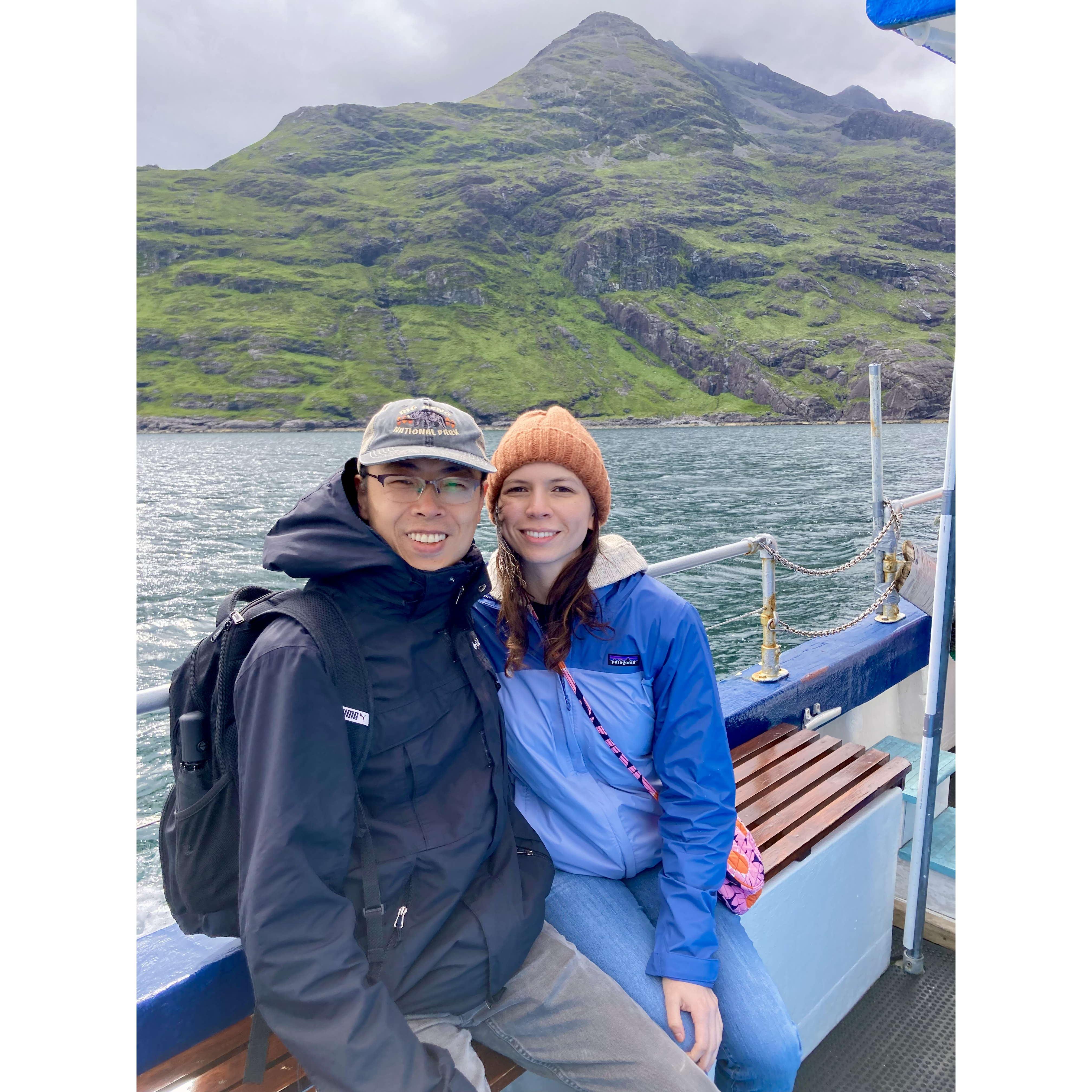 On a small boat to the Cuilin Mountains on the Isle of Skye in Scotland