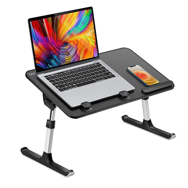 Laptop Desk for Bed, SAIJI Height & Angle Adjustable Laptop Stand for Bed, Lap Desk Bed Tray Table, Light Weight Foldable Portable Laptop table for Couch Sofa Chair Floor Desk for Adults, Kids (Black)