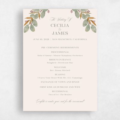 Beige Standard Wedding Program - Nutmeg