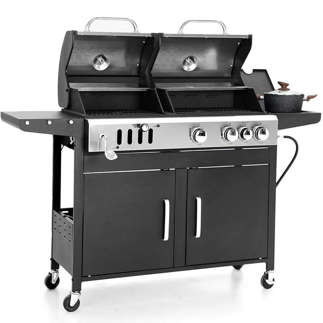 Sophia & William Charcoal and Propane Gas Grill Combo with Side Burner & Porcelain-Enameled Cast Iron Grate, Dual Fuel BBQ Grill for Outdoor, Barbecue Grill, 690 SQIN Cooking Area