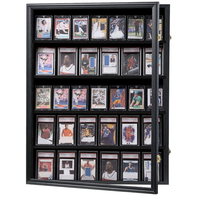 KCRasan 35 Graded Sports Card Display Frame -Baseball Card Display Case Lockable - Trading Card Collector Wall Display Holder for Basketball Football Hockey Cards, 98% UV Protection Acrylic(Black)