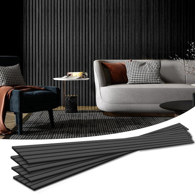 Art3d 4-Piece Wood Slat Acoustic Panels for Stylish Decor and Noise Reduction, 3D Textured Panel for Ceiling and Wall, Matte Black
