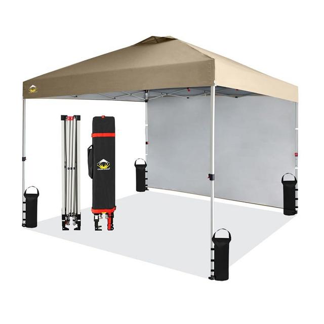 CROWN SHADES 10x10 Pop up Canopy Instant Commercial Canopy Including 1 Removable Sidewall, 4 Ropes, 8 Stakes, 4 Weight Bags, STO 'N Go Bag, Beige