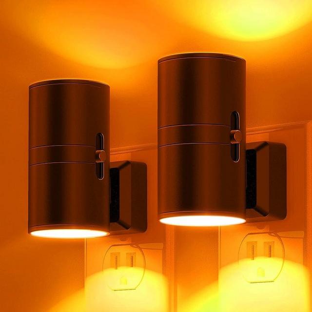 Amber Night Light, LOHAS Dimmable Night Light, Dusk to Dawn Sensor, Yellow Night Light, Soft Night Light, 0-100LM, Sleep Light for Kids, Warm Night Light for Bedroom, Bathroom, Hallway, Nursery, 2Pack