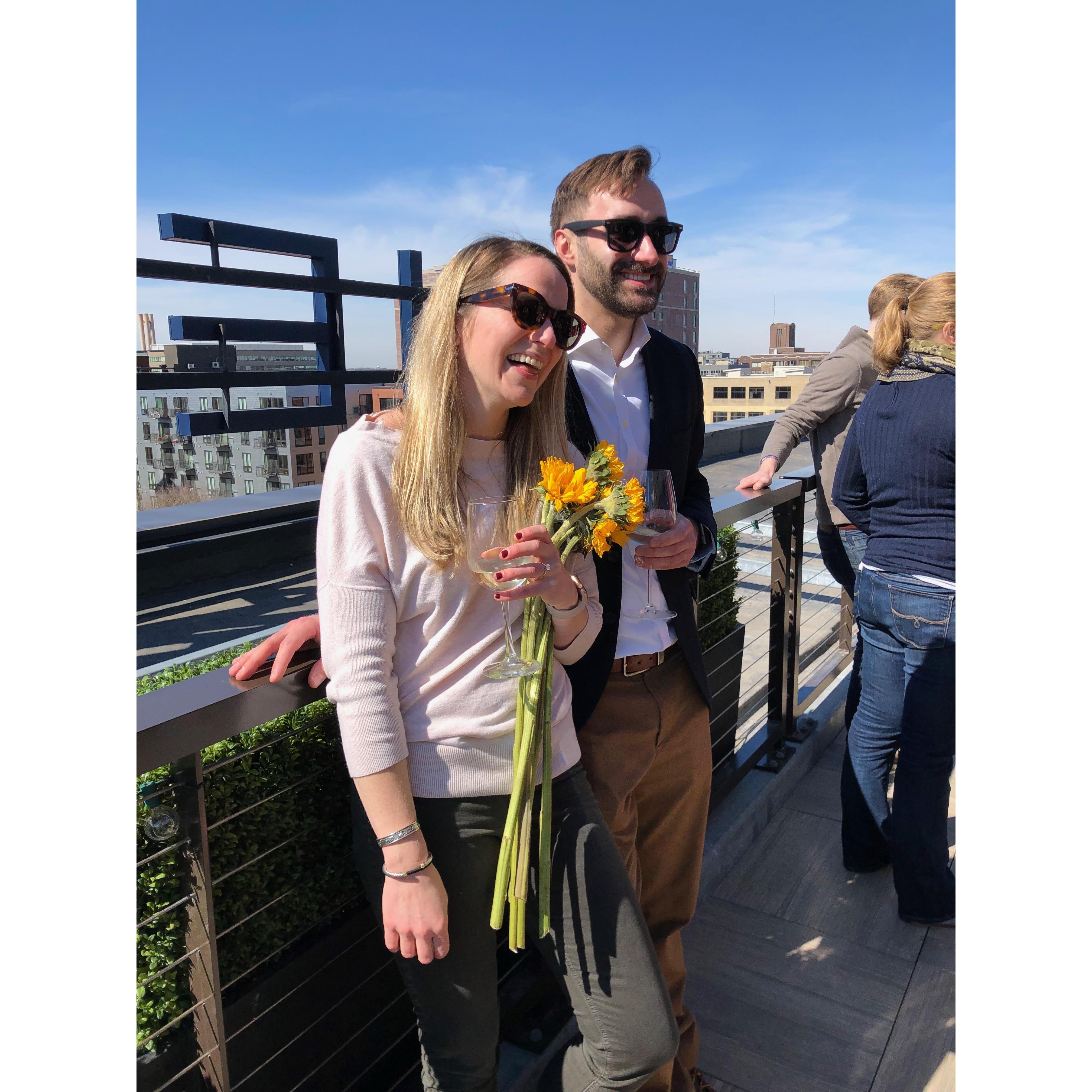 Celebrating on The Hewing rooftop post engagement - thank you to everyone who came out for the surprise!