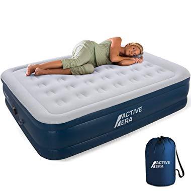 Active Era Air Mattress with Built in Electric Pump & Raised Pillow – Puncture Resistant with Waterproof Flocked Top, Elevated Inflatable Air Bed for Guests