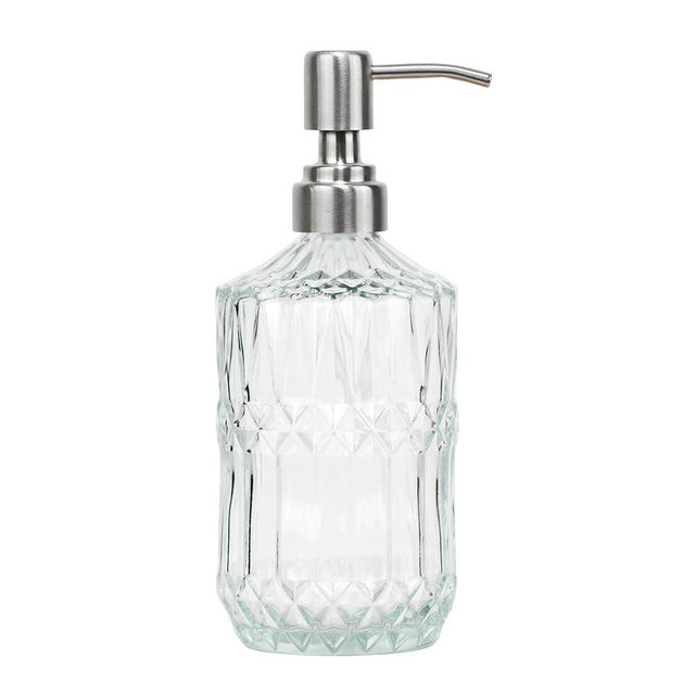 SDlumeiy 18 oz Clear Thick Glass Soap Dispenser with Black Rustproof Pump, Refillable Bathroom, Kitchen Soap Dispenser for Hand Soap, Body Wash and Lotion (Clear-Silver Pump)