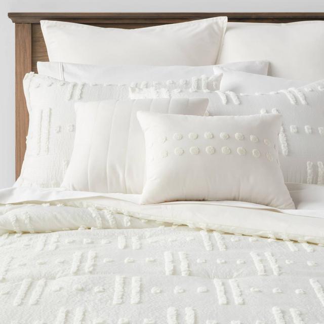 8pc Queen Lenoir Tufted Broken Stripe Comforter Bedding Set White - Threshold™