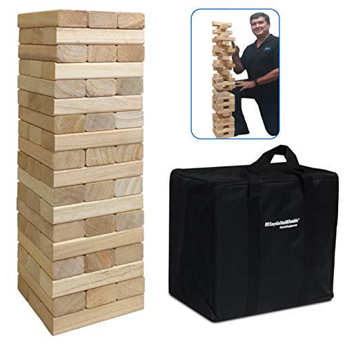 EasyGoProducts 54Piece Giant Wood Block Stack & Tumble Tower Toppling Blocks Game– Great for Game Nights for Kids, Adults & Family –Storage Bag