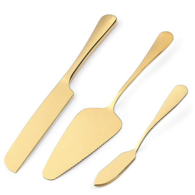 Wedding Cake Knife and Server Set, Little Cook 3PCS Cake Cutting Set for Wedding, includes 9.25" Cake Knife, 9" Cake Server and 6.7" Cake Pie Spatula, Stainless Steel Cake Cutter, Gold