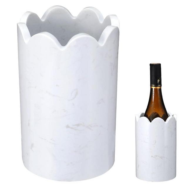 CroBlissful Scalloped Marble Wine Chiller 750ml Wine Bottle Chiller White Champagne Cooler Tabletop Keep Champagne Cold Marble Utensil Holder for Kitchen Counter Bar Decor Party Gifts