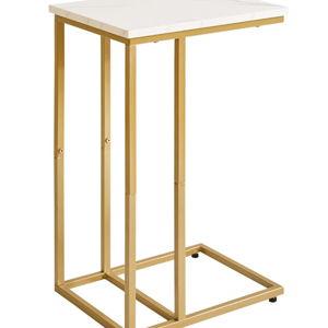 Aibiju Small Side Tables C Shaped, End Table, Small Table Stand for Living Room Bedroom, Little Bedside Table Faux Marble+Gold YD-TM051G
