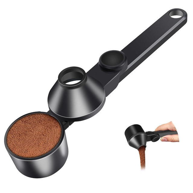 Coffee Scoop Fits Reusable K-Cups 2Tbsp, Food-Grade PCTG Funnel Scoop, Mess-Free & Precise Measuring for Coffee, Protein, Powder & Hot Cocoa (Black,1Pack)