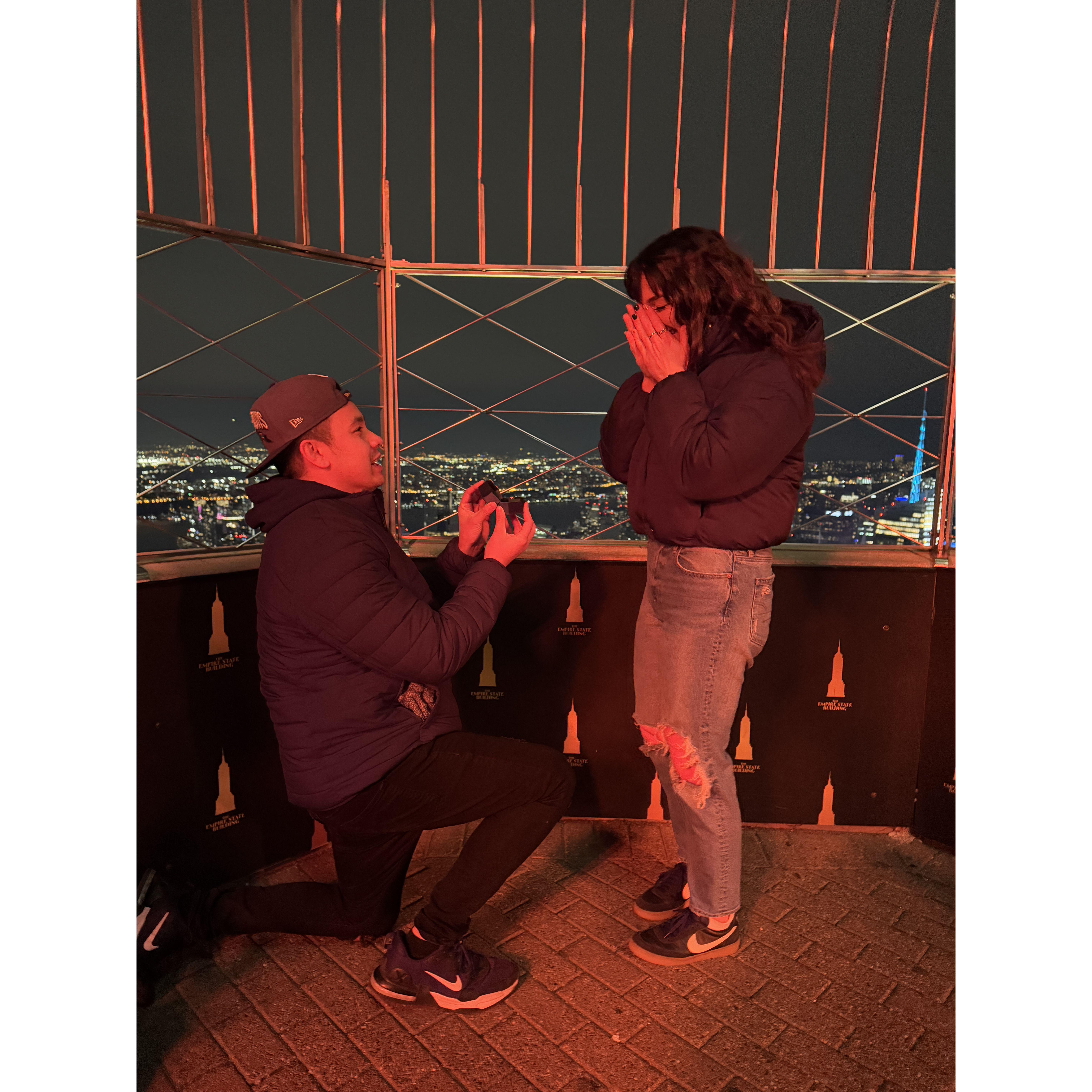 Alex proposing on top of the Empire State Building!