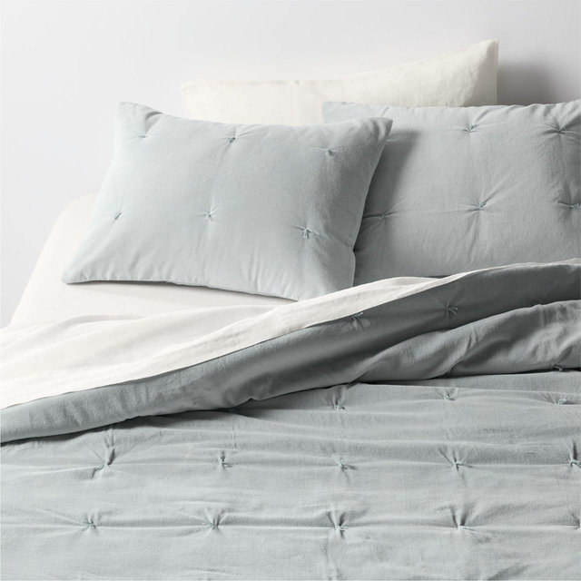 Organic Cotton Linen Velvet Mist Blue Full/Queen Quilt