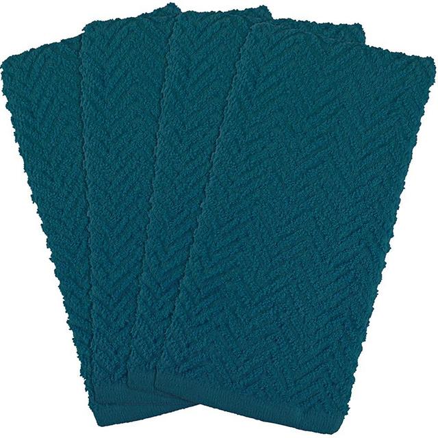 DII CAMZ35008 Zig Zag Weave Dish Linen Set, Teal, 4 Count