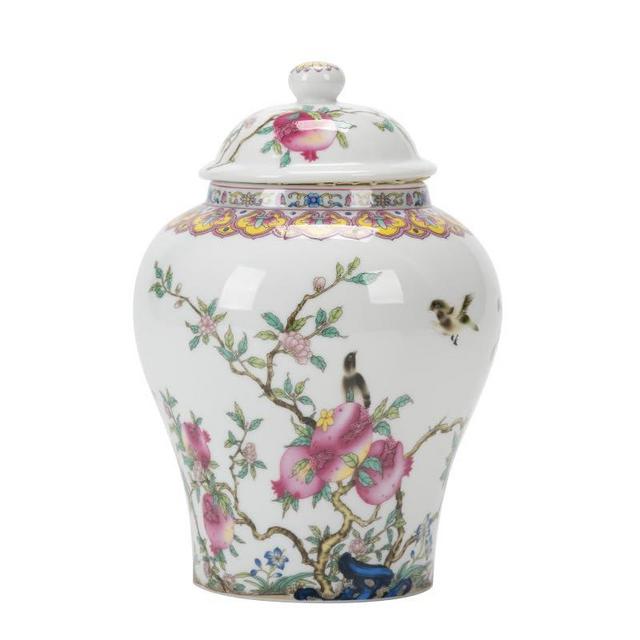 fanquare Porcelain Airtight Canister for Loose Tea Vintage Chinese Ripe Peach Style Ceramic Spice Jar Kitchen Storage Caddy Large Sugar Jar, Vase for Décor
