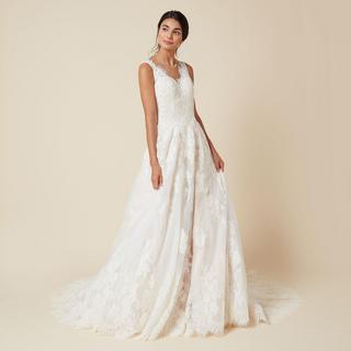 A-Line Court Train V-Neck Lace Wedding Dress LD5698