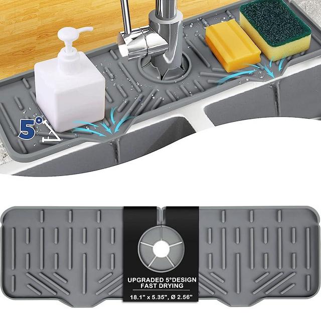XL Silicone Faucet Handle Drip Catcher Tray Kitchen Sink Mat Faucet Splash Guard Dish Soap Sponge Holder Kitchen Sink Accessories Drying Mat Home Kitchen Gadgets Counter Organization Sink Protectors