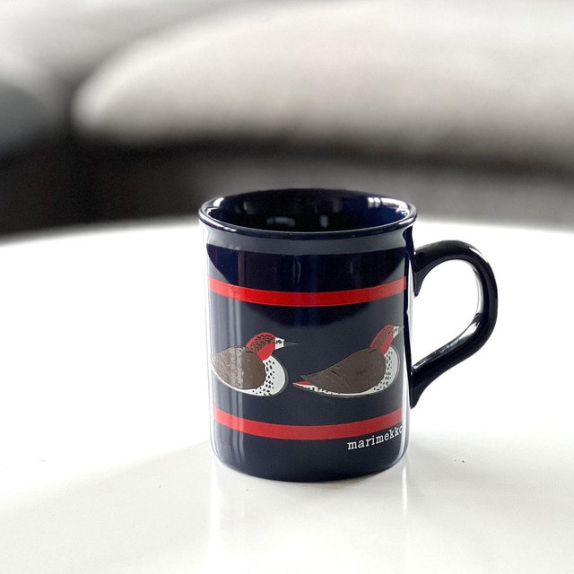 Vintage 1990s Marimekko blue Bird Mug by Maija Isola, Marimekko Staffordshire Potteries Mug, Coffee lover gift, Bird watcher gift, Dad gift