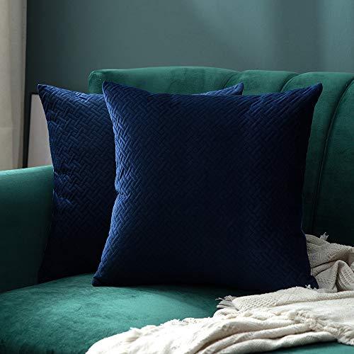 MIULEE Pack of 2 Embroidery Velvet Throw Pillow Cover Decorative Pattern Cushion Cover Soft Pillow Case Shell for Car Sofa Bedroom 18x18 Inch 45x45 cm, Dark Blue