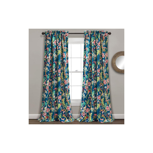 Home Boutique Dolores Light Filtering Window Curtain Panels Navy/Multi 52x108+2 Set
