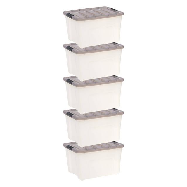IRIS 40qt 5pk Stack and Pull Box Clear with Gray Lid