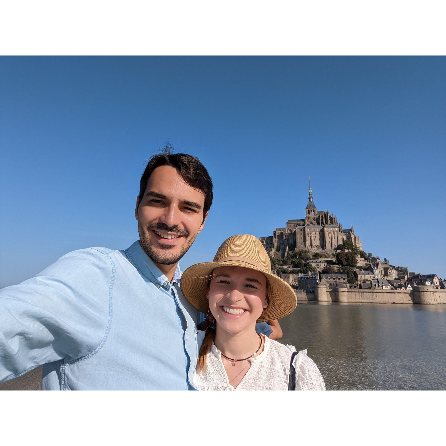 Us at Mont-Saint-Michel island in Normandy.
