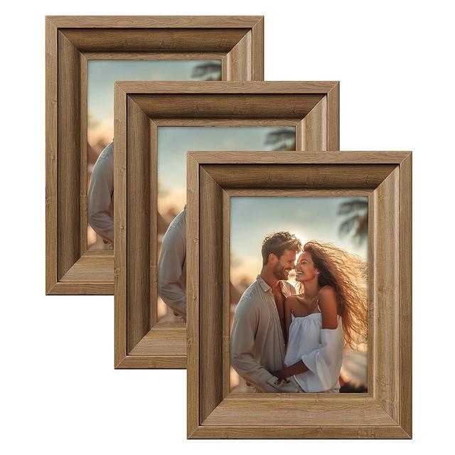 SONGMICS 8x10 Picture Frames with 6 Mats for Wall, Set of 3, Collage Photo Frames for 8x10, 5x7, 4x6 Pictures, Hanging or Table Display, Glass Front, 5 Non-Trace Nails, Teak Brown URPF046K01