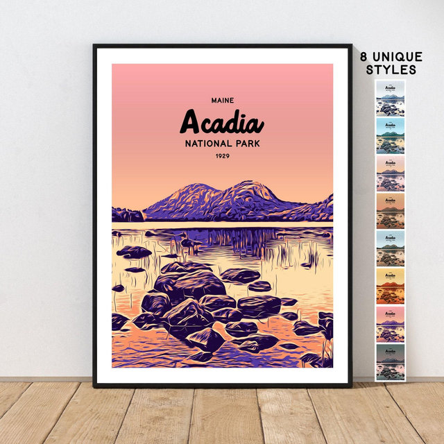 Acadia National Park Art Print by Embarcadero Prints | Acadia WPA Style Poster | Vintage NP Travel Print | Maine Travel Poster