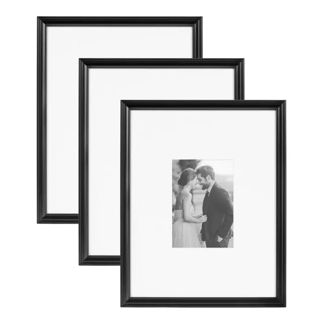 Kate & Laurel All Things Decor 11"x14" Matted to 5"x7" Adlynn Rectangle Picture Frames Black: Wall Mount, Plastic