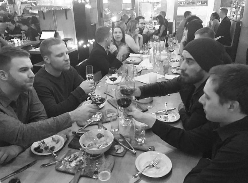 A toast to friendship. These guys (Jordan, Taylor, Matt and Trevor) have been friends since high school and will stay friends for many years to come.