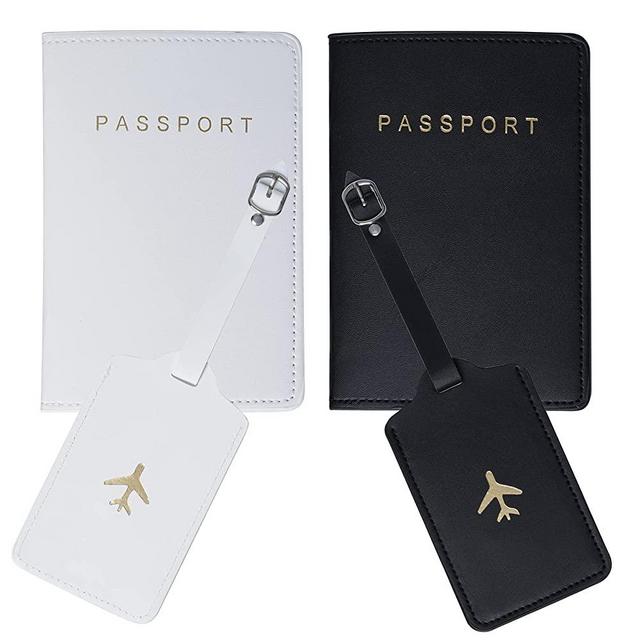 2 Pieces Passport Wallets Holder+2 Pieces Luggage Tags Passport Covers Travel Luggage Tags Suitcase Tag for Couples Wedding Bridal Shower Gift