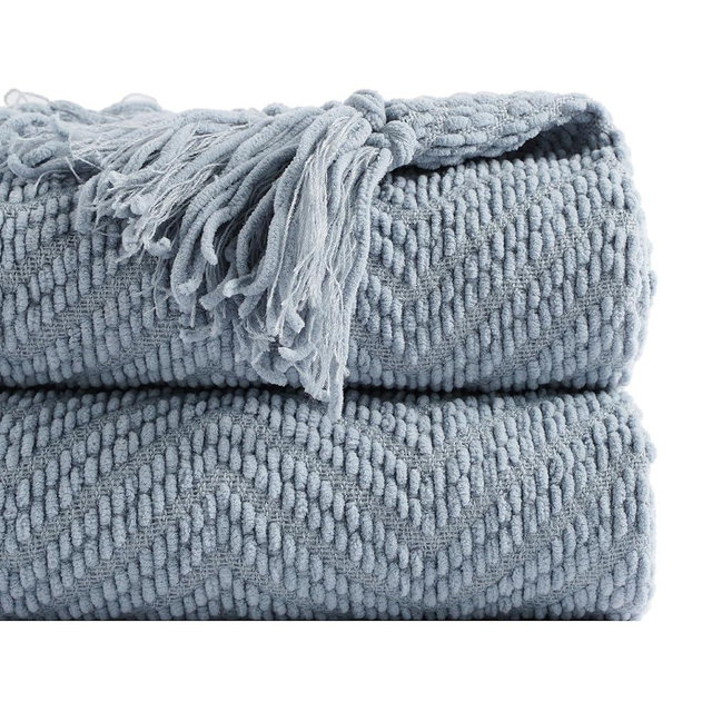 BATTILO HOME Bluish Grey Chenille Throw Blanket for Couch, Knit Throw Blanket,Super Soft Warm Home Decor Throw Blanket with Tassels for Bed,Sofa and Living Room,60" x 80"