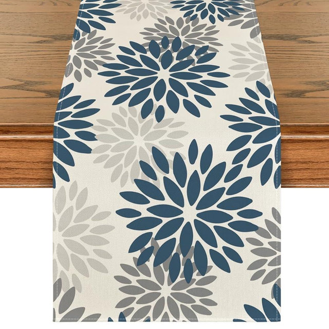 Artoid Mode Dahlia Aqua Floral Pinnata Flower Summer Table Runner, Seasonal Winter Holiday Kitchen Dining Table Decoration for Home Party Decor 13x72 Inch