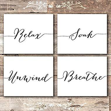 Relax Soak Unwind Breathe Wall Art Bathroom Decor (Set of 4) - Unframed - 8x10s
